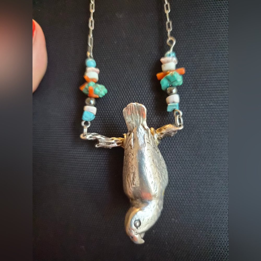 Bird Parrot Sterling Silver African Gray Pendant Necklace Custom One of A Kind